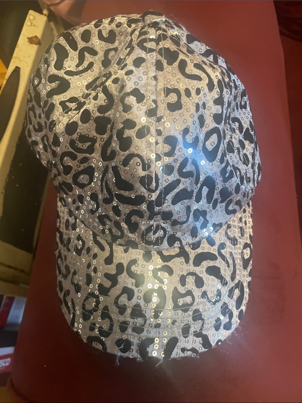 Sequined Leopard Print Baseball Cap - Silver/Black